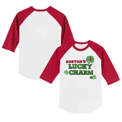 Boston Red Sox Tiny Turnip Toddler Lucky Charm 3/4-Sleeve Raglan T-Shirt - White/Red