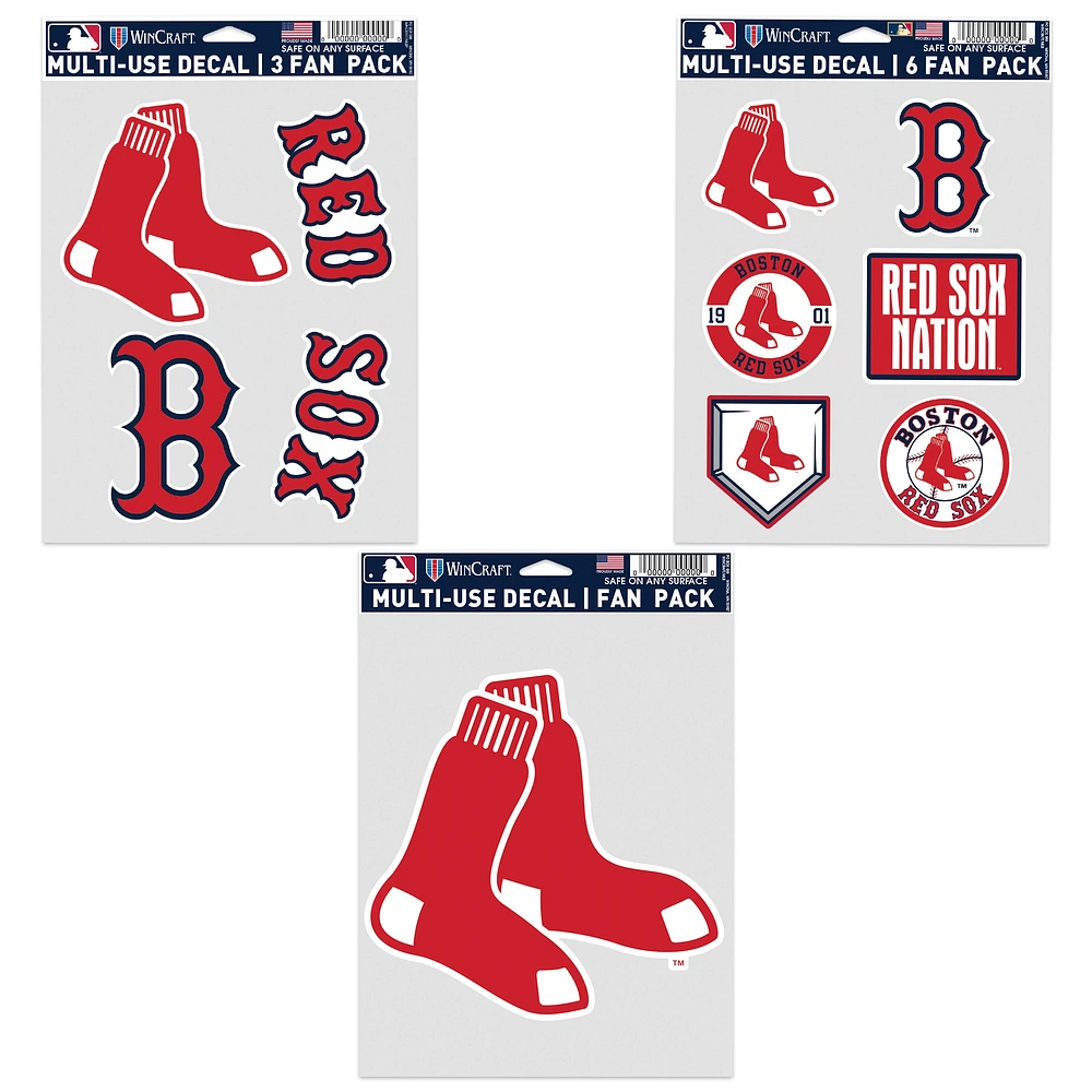 Lot de trois autocollants WinCraft pour supporters des Boston Red Sox