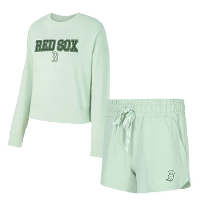 Women's Concepts Sport  Light Green Boston Red Sox Elevation Tri-Blend Long Sleeve T-Shirt & Shorts Set