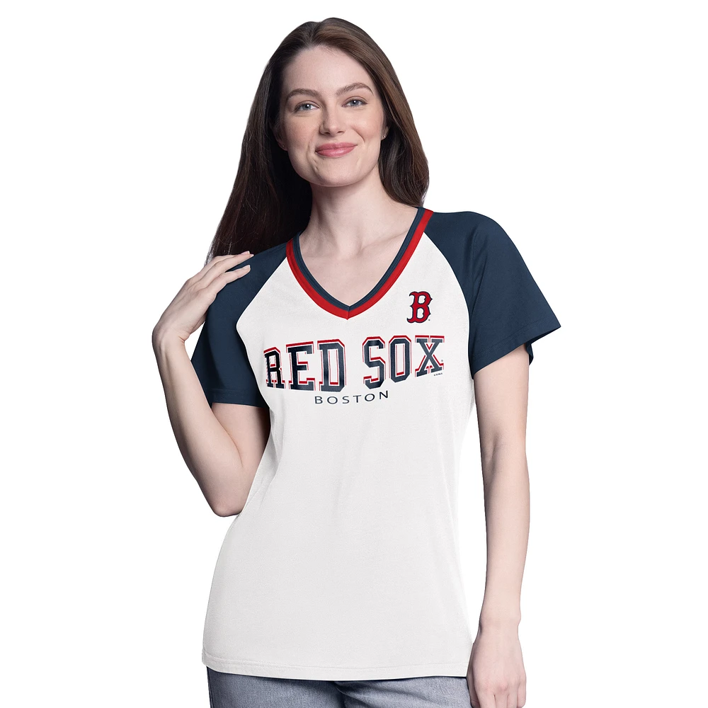 Women's G-III 4Her by Carl Banks  White/Navy Boston Red Sox Ball Park Raglan V-Neck T-Shirt