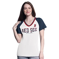 Women's G-III 4Her by Carl Banks  White/Navy Boston Red Sox Ball Park Raglan V-Neck T-Shirt
