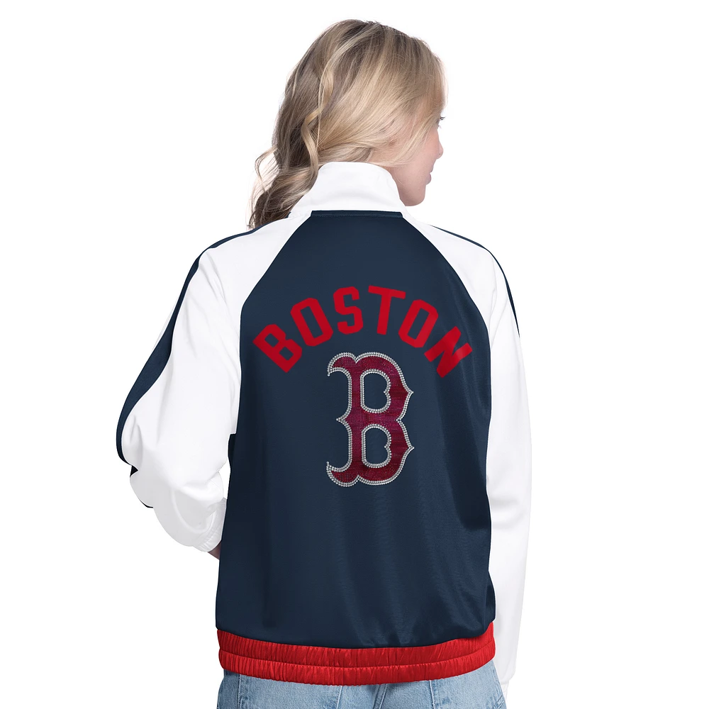Women's G-III Sports by Carl Banks  White/Navy Boston Red Sox Rally Rhinestone Raglan Full-Zip Track Jacket