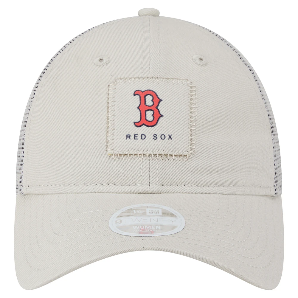 Women's New Era  Light Beige Boston Red Sox Square Stitch 9TWENTY Adjustable Hat