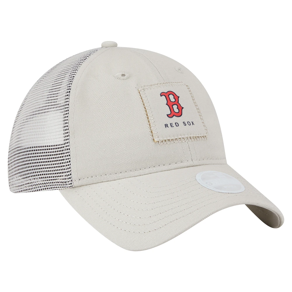 Women's New Era  Light Beige Boston Red Sox Square Stitch 9TWENTY Adjustable Hat