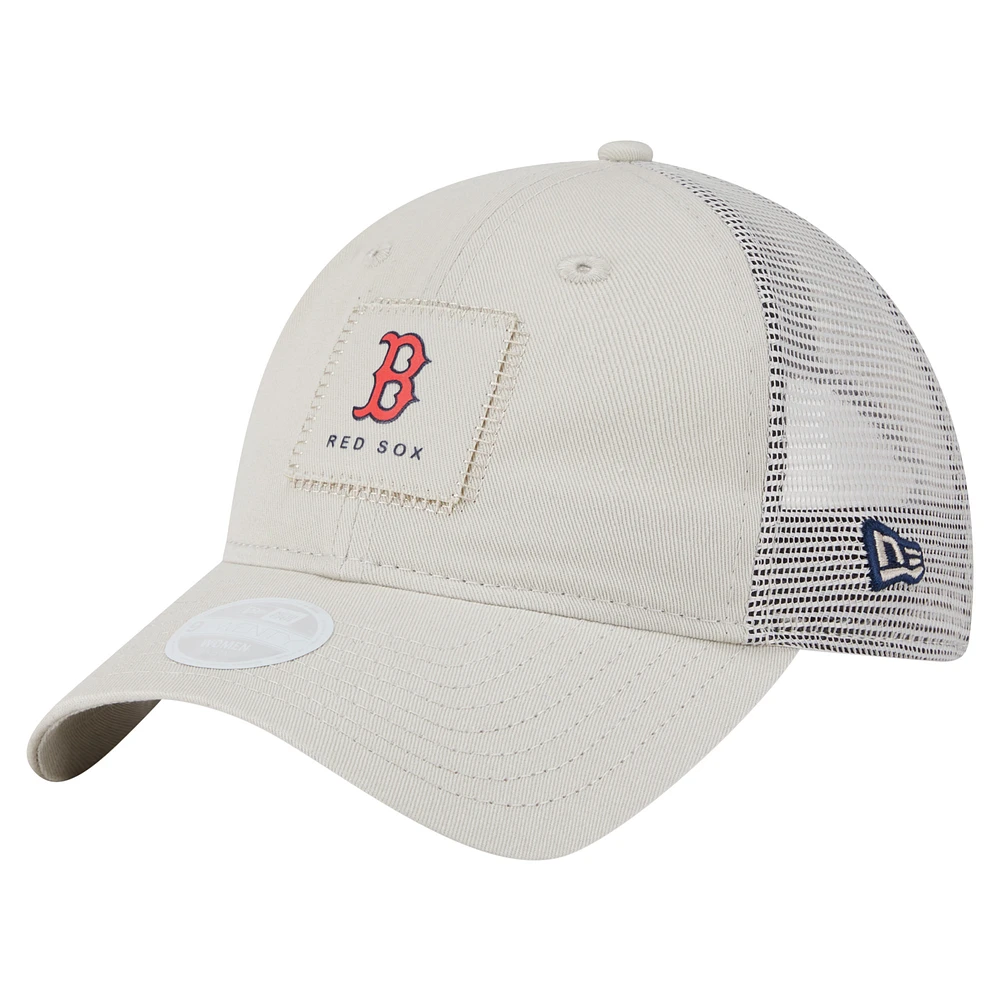 Women's New Era Light Beige Boston Red Sox Square Stitch 9TWENTY Adjustable Hat