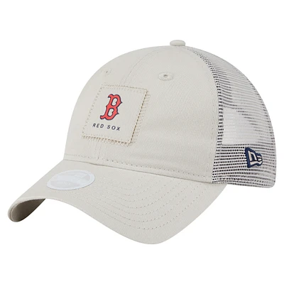 Women's New Era  Light Beige Boston Red Sox Square Stitch 9TWENTY Adjustable Hat
