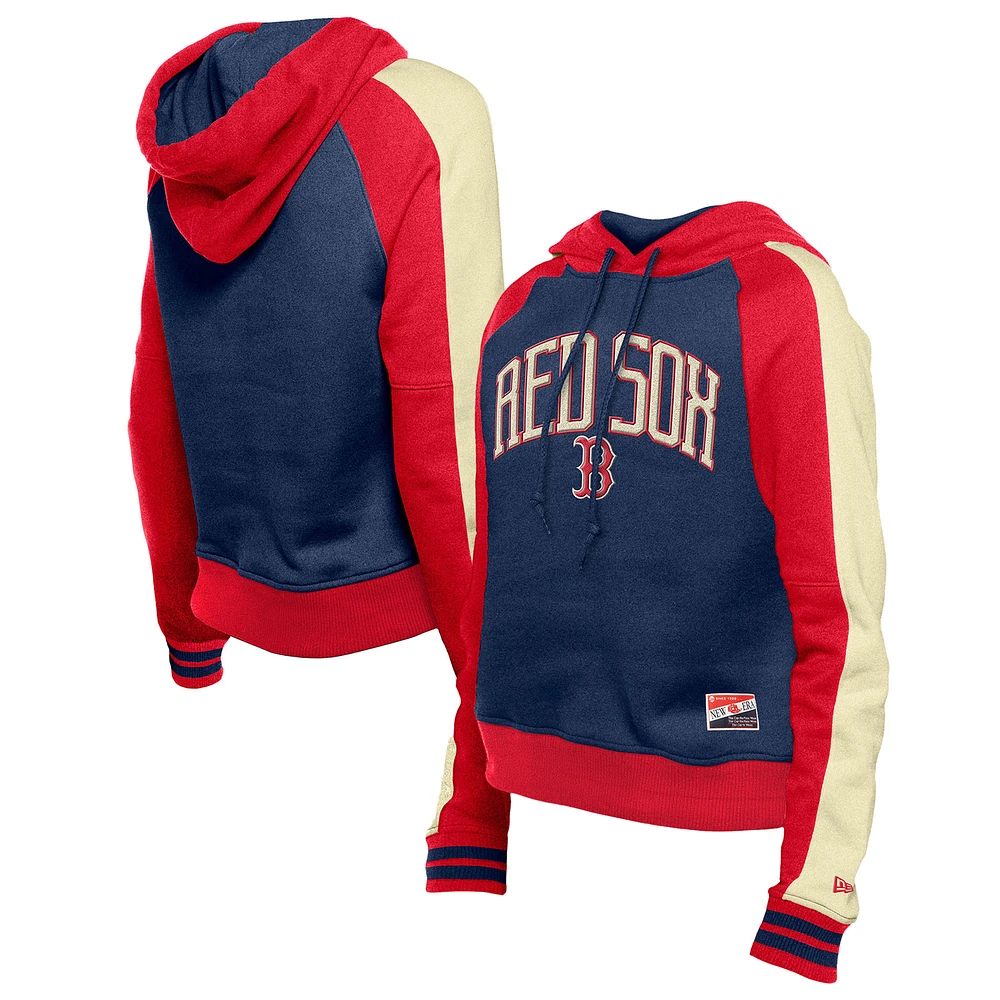 Women's New Era Navy Boston Red Sox Throwback Cropped Raglan Pullover Hoodie