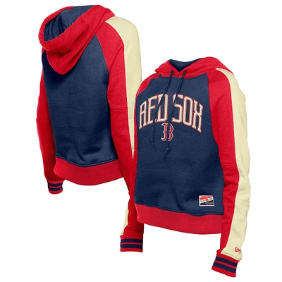 Women's New Era  Navy Boston Red Sox Throwback Cropped Raglan Pullover Hoodie