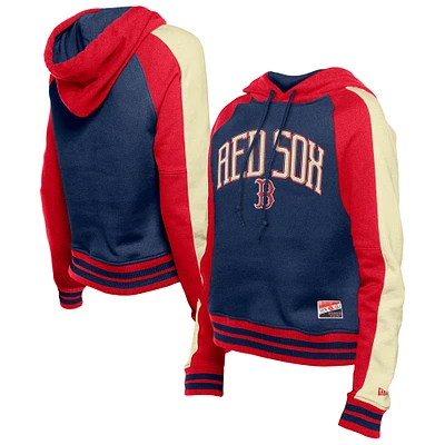 Women's New Era  Navy Boston Red Sox Throwback Cropped Raglan Pullover Hoodie