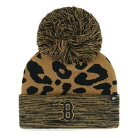 Bonnet en tricot à revers avec rosette léopard '47 Boston Red Sox pour femmes avec pompon