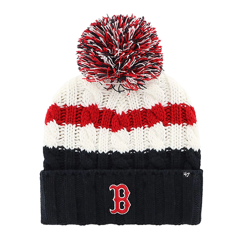 Bonnet en tricot à revers Ashfield '47 pour femmes, blanc/bleu marine, Boston Red Sox, avec pompon