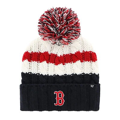 Bonnet en tricot à revers Ashfield '47 pour femmes, blanc/bleu marine, Boston Red Sox, avec pompon