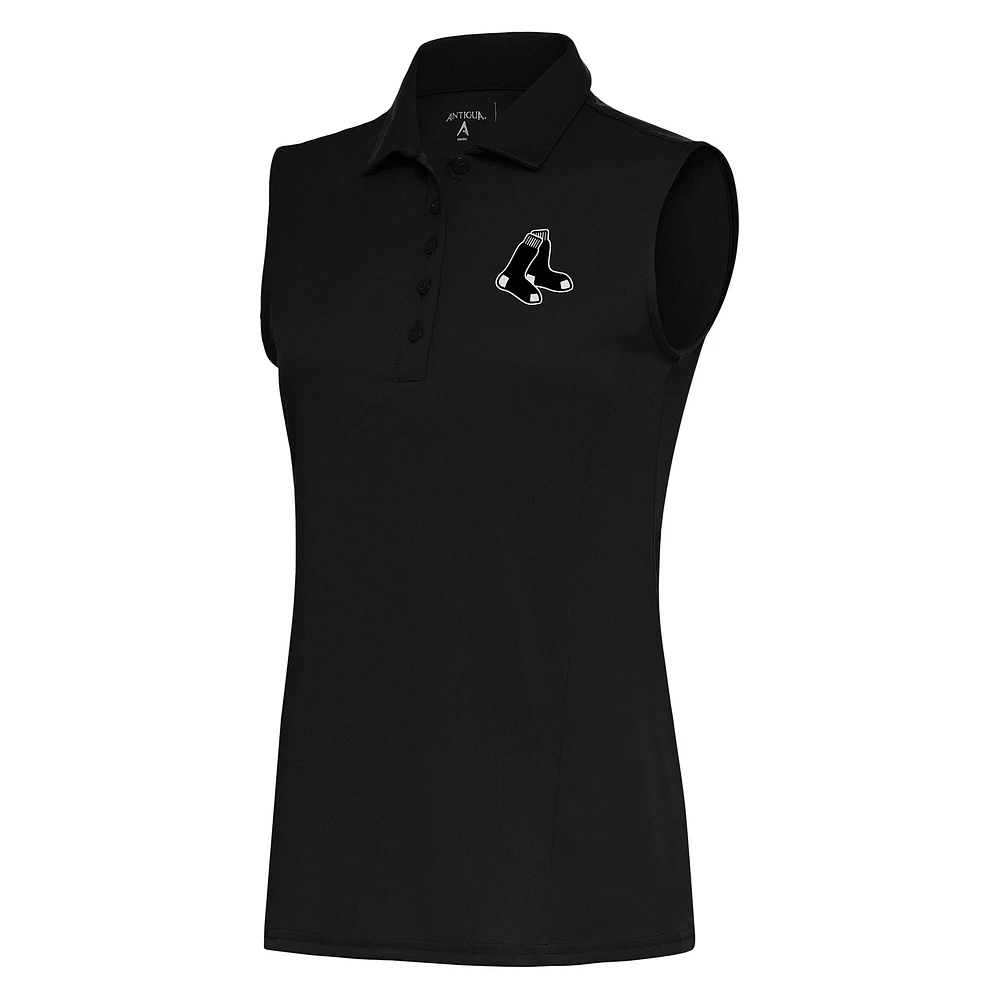 Polo hommage sans manches métallisé brossé Antigua Black Boston Red Sox pour femme