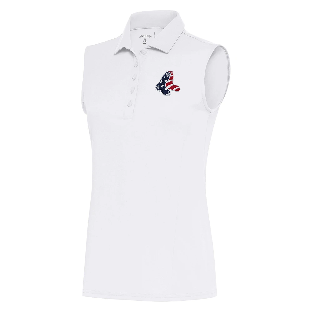 Polo sans manches patriotique Antigua White Boston Red Sox pour femme