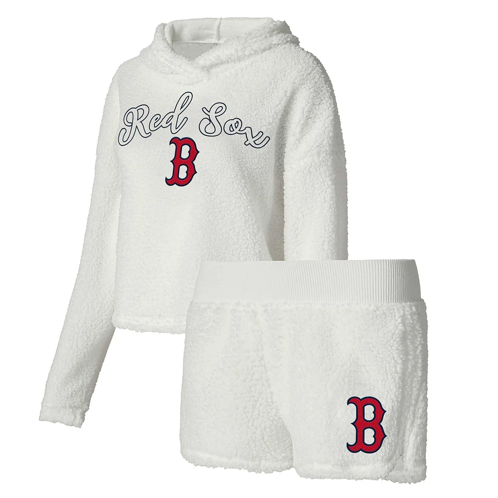 Concepts Sport Cream Boston Red Sox Ensemble de nuit avec haut à capuche et short moelleux pour femme