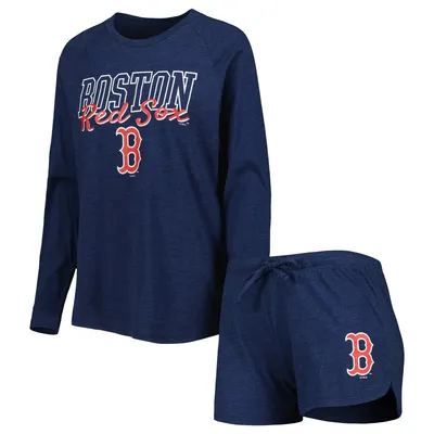 Boston Red Sox Concepts Sport Women's Meter Knit Raglan Long Sleeve T-Shirt & Shorts Sleep Set - Heather Navy