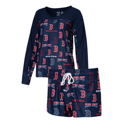 Boston Red Sox Concepts Sport Women's Breakthrough Long Sleeve V-Neck T-Shirt & Shorts Sleep Set - Navy