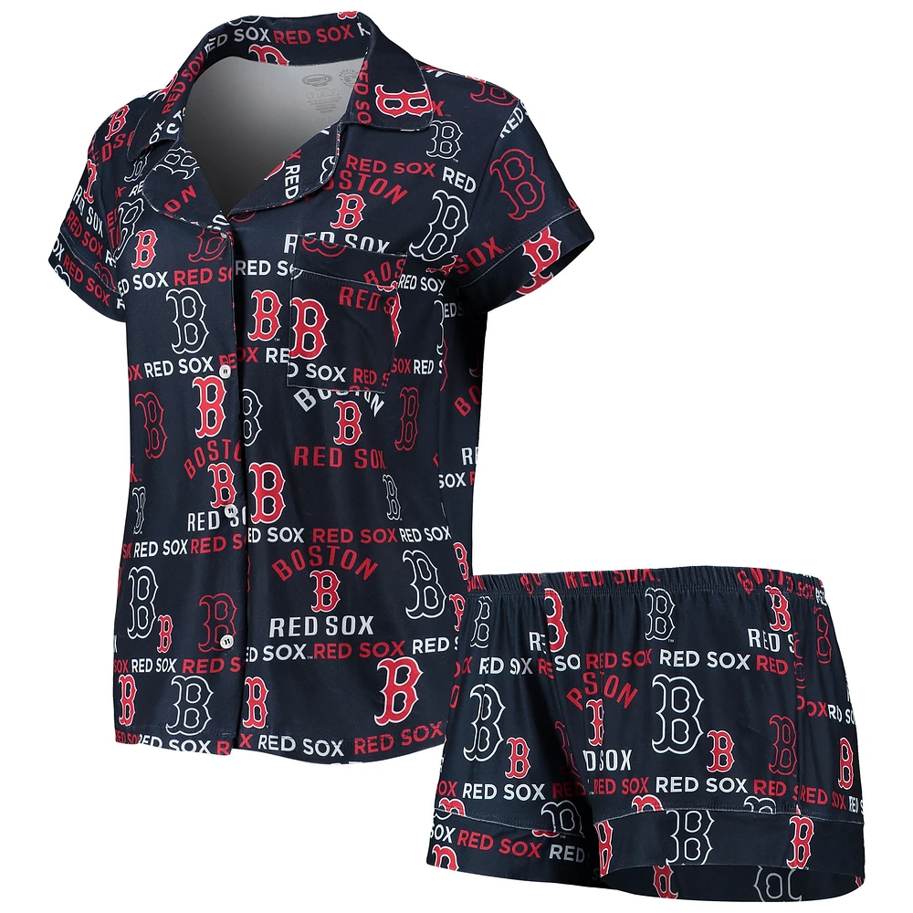 Ensemble de nuit avec haut et short à imprimé phare Boston Red Sox Concepts Sport pour femme, bleu marine