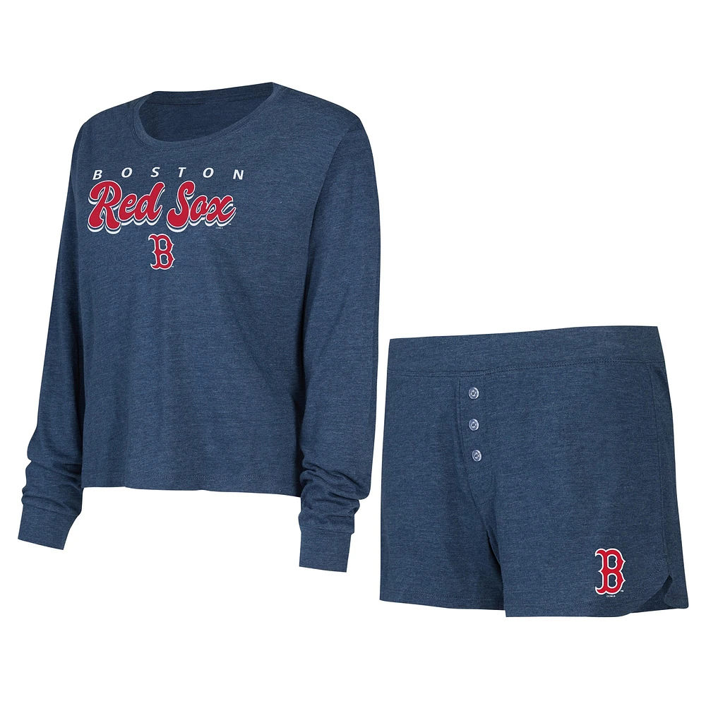 Ensemble t-shirt et short Concepts Sport pour femmes, bleu marine, Boston Red Sox, mètre en tricot