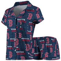 Women's Concepts Sport Navy Boston Red Sox Zest Allover Print Button-Up Shirt & Shorts Sleep Set