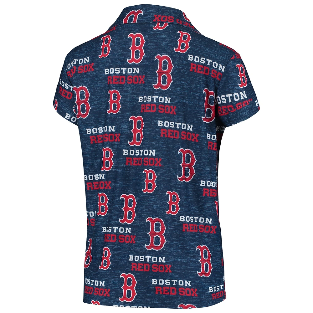 Women's Concepts Sport Navy Boston Red Sox Zest Allover Print Button-Up Shirt & Shorts Sleep Set