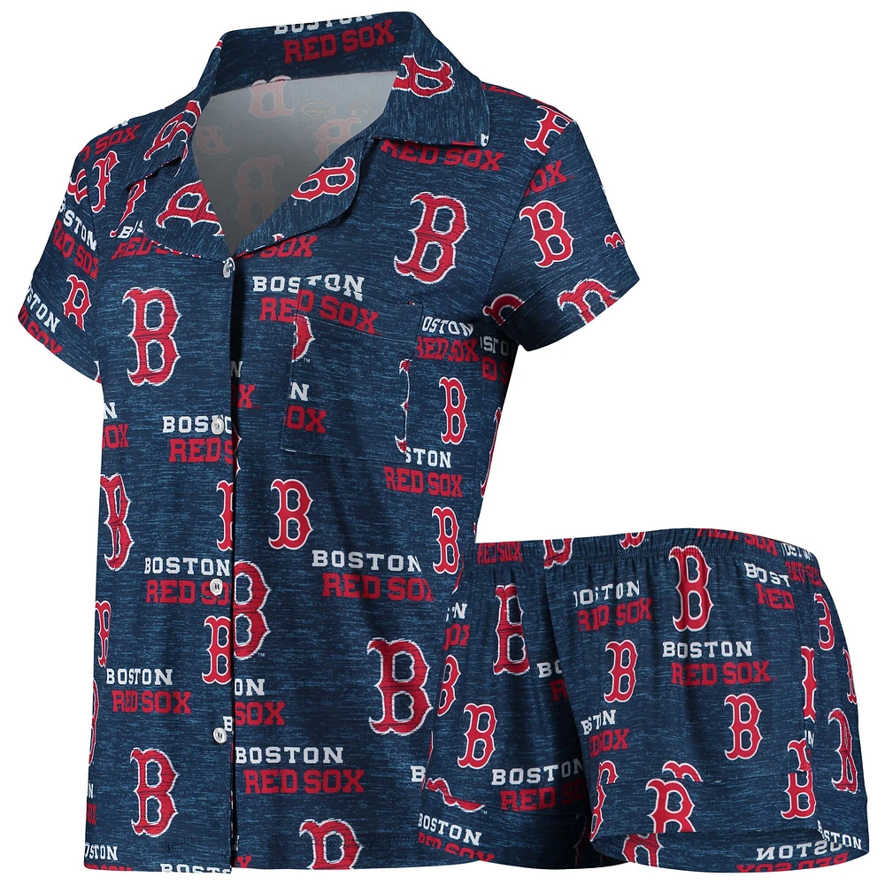 Ensemble de nuit pour femme Concepts Sport bleu marine Boston Red Sox Zest avec chemise boutonnée et short