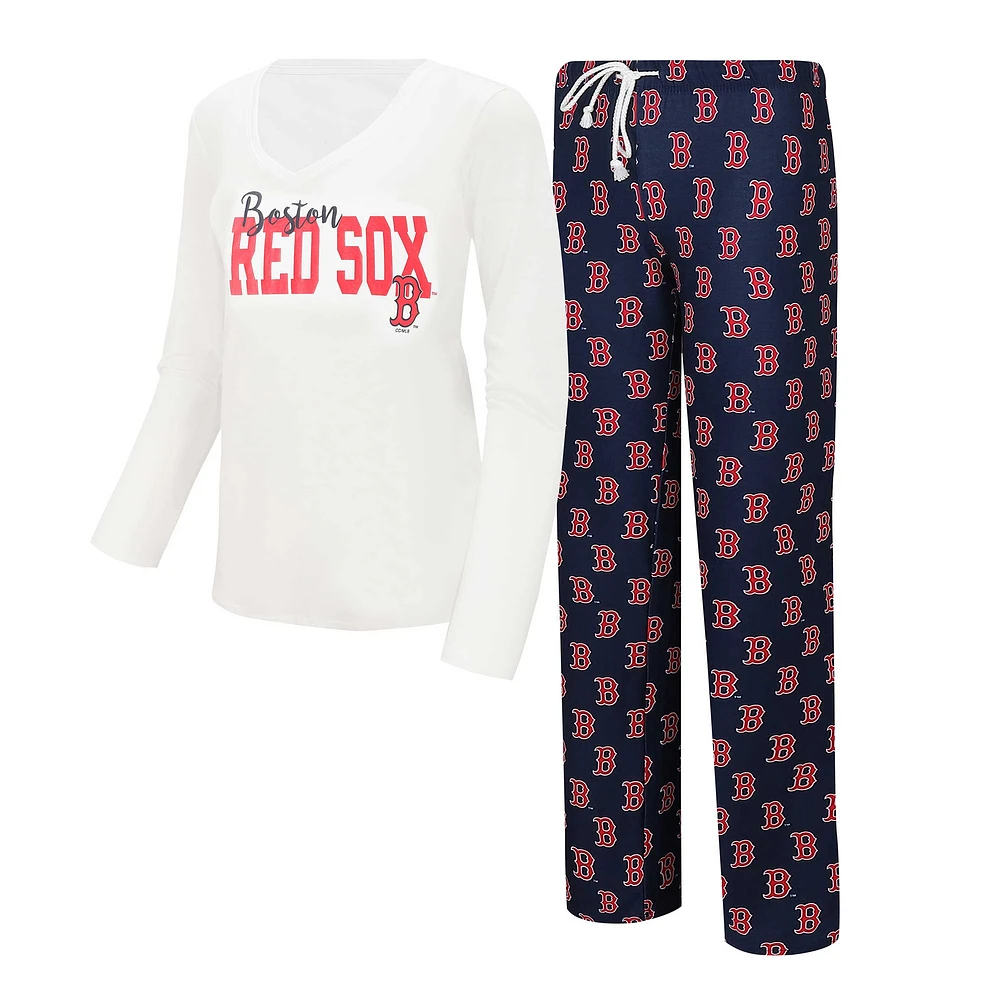 Ensemble de nuit Concepts Sport pour femmes, t-shirt à manches longues et pantalon jauge des Red Sox Boston, blanc/bleu marine