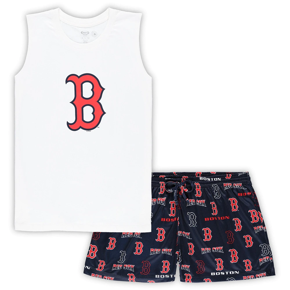 Ensemble de nuit avec débardeur et short Concepts Sport pour femme, blanc/bleu marine Boston Red Sox