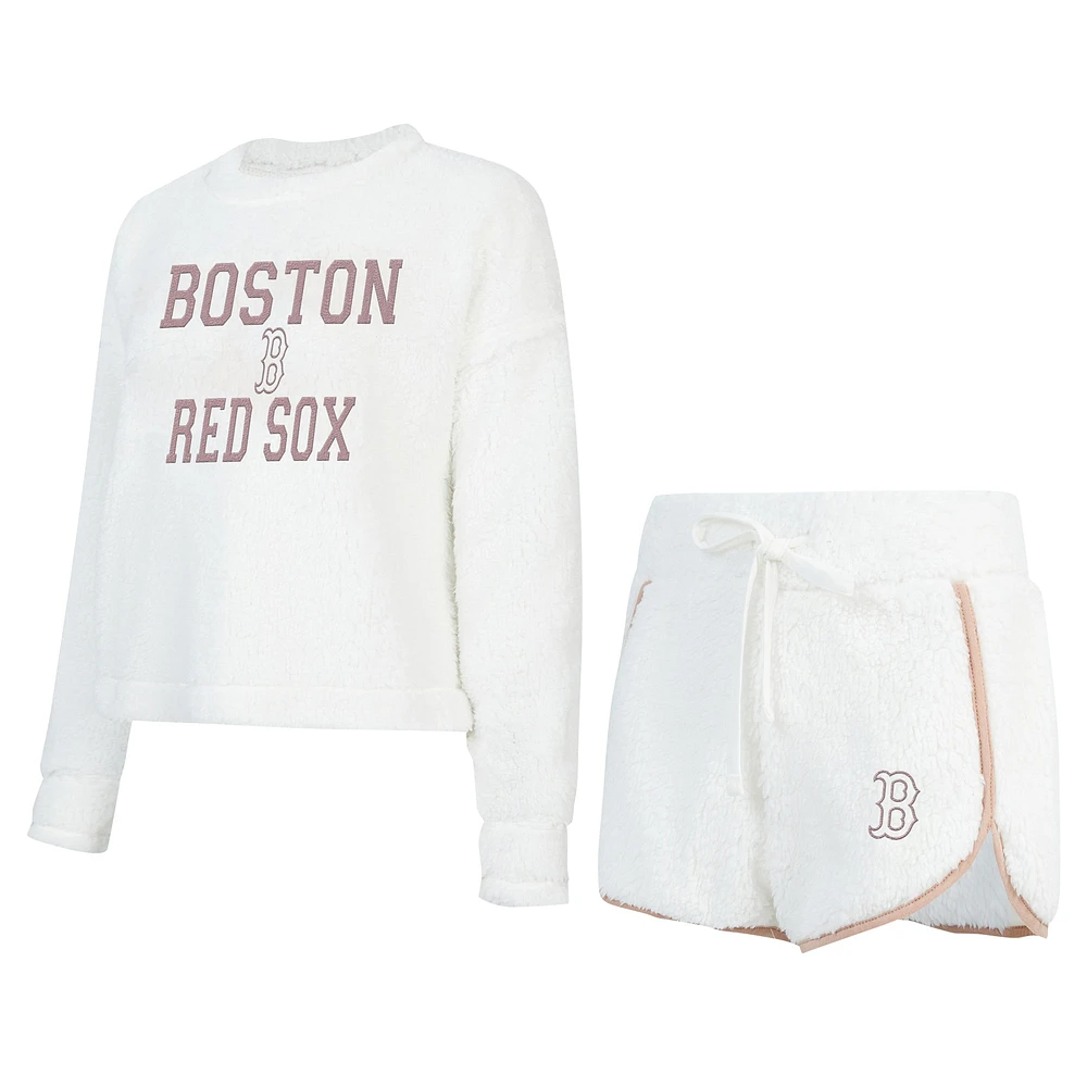 Women's Concepts Sport White Boston Red Sox Painter Sherpa Long Sleeve T-Shirt & Short Set