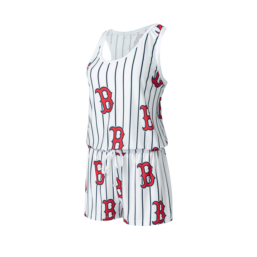 Combi-short en tricot à fines rayures Concepts Sport pour femme, blanc, Boston Red Sox Reel