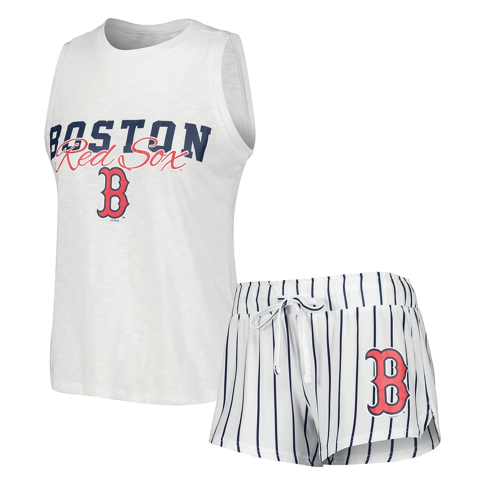 Women's Concepts Sport White Boston Red Sox Reel Pinstripe Tank Top & Shorts Sleep Set