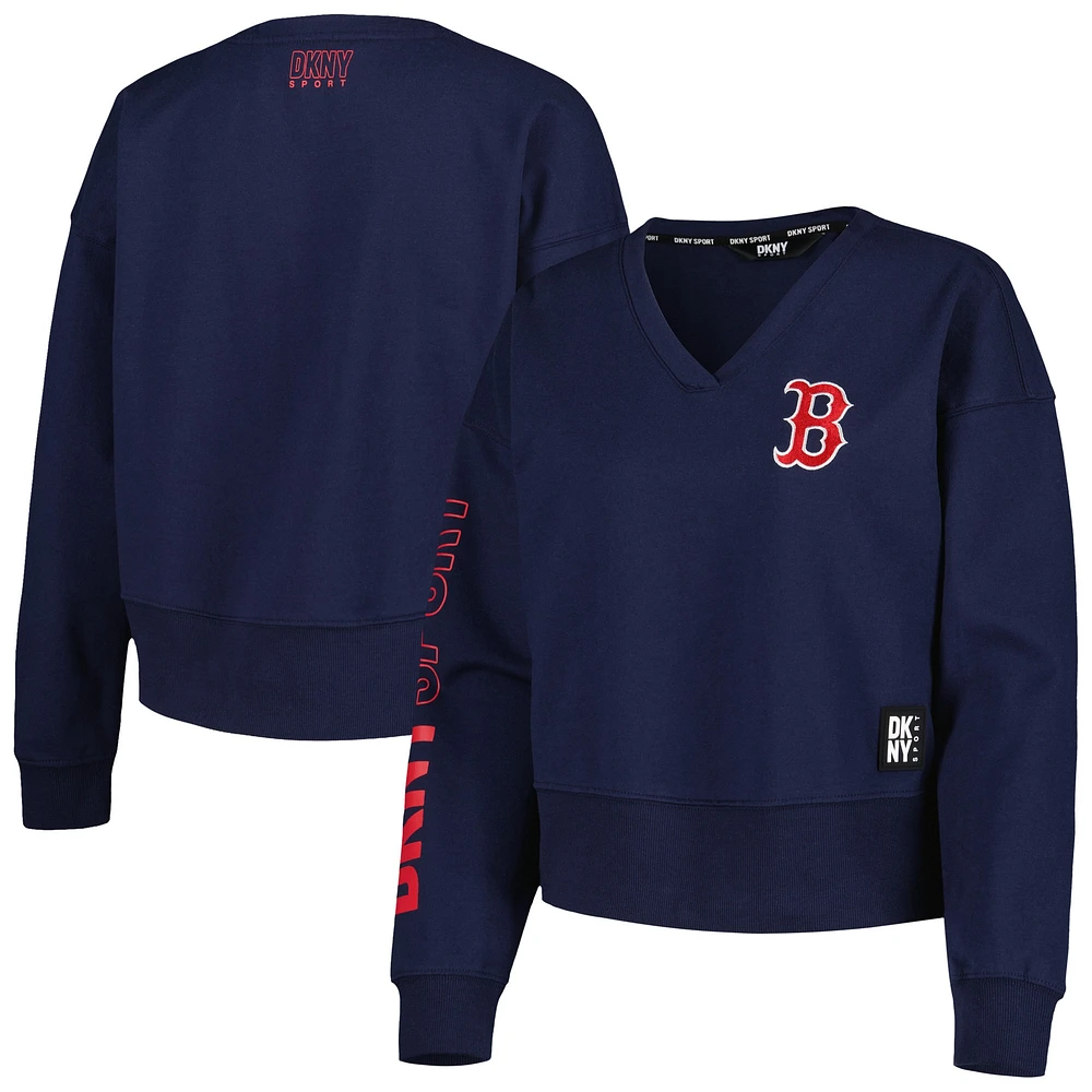 Sweat-shirt à encolure en V Lily des Boston Red Sox DKNY Sport pour femme, bleu marine