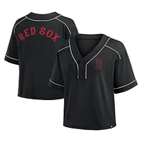 Women's Fanatics Black Boston Red Sox Oversized Champ Game Cropped V-Neck T-Shirt
