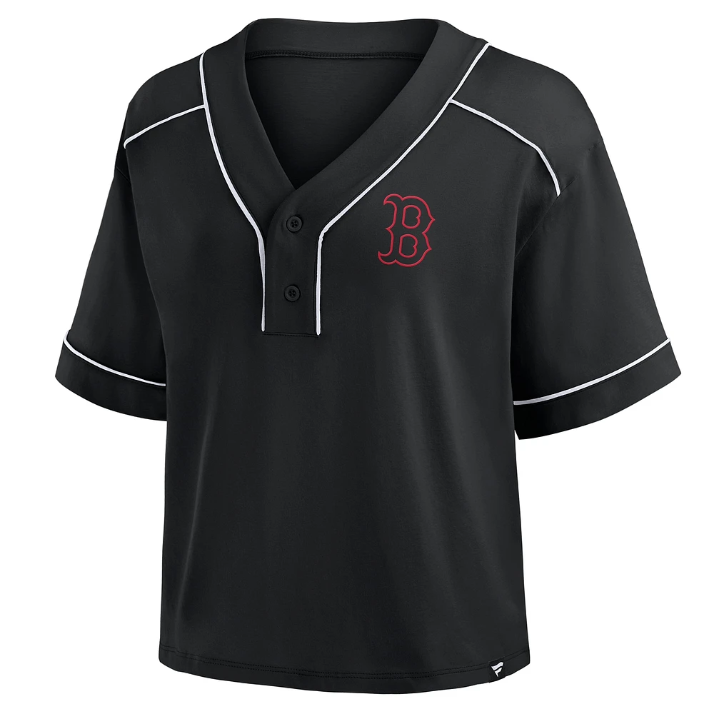 Women's Fanatics Black Boston Red Sox Oversized Champ Game Cropped V-Neck T-Shirt
