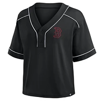 Women's Fanatics Black Boston Red Sox Oversized Champ Game Cropped V-Neck T-Shirt