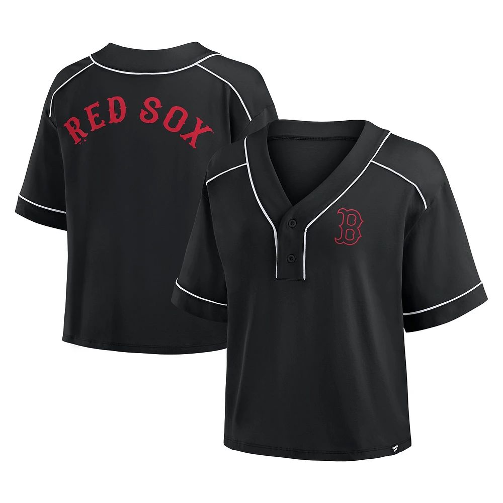 Women's Fanatics Black Boston Red Sox Oversized Champ Game Cropped V-Neck T-Shirt