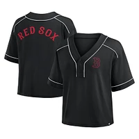Women's Fanatics Black Boston Red Sox Oversized Champ Game Cropped V-Neck T-Shirt