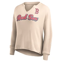 Women's Fanatics Cream Boston Red Sox Go For It Waffle Knit Long Sleeve Notch Neck T-Shirt