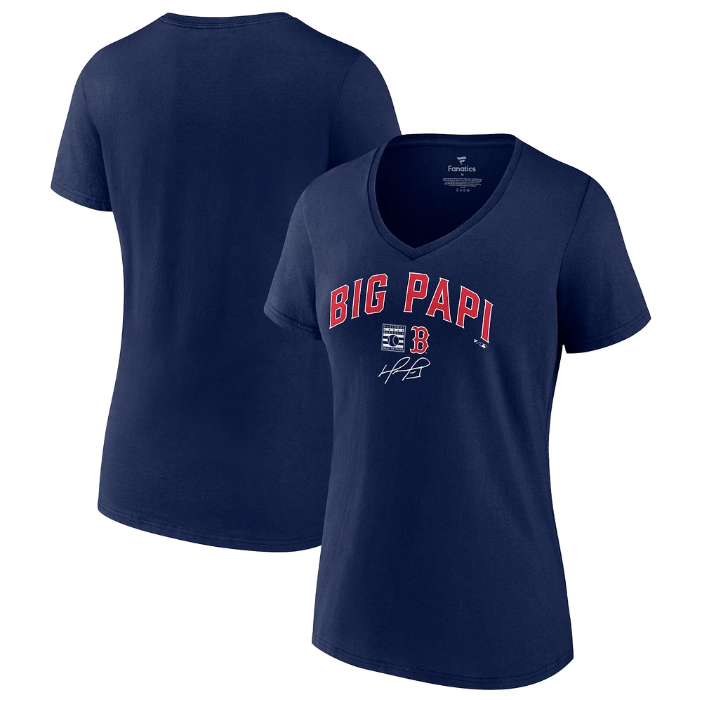 T-shirt à col en V graphique Fanatics David Ortiz pour femmes, bleu marine, Boston Red Sox, Big Papi