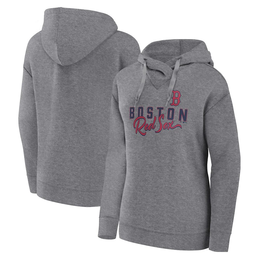 Sweat à capuche léger Fanatics Heather Grey Boston Red Sox Script Favorite pour femmes