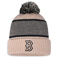 Women's Fanatics Natural/Black Boston Red Sox Cuffed Knit Hat with Pom