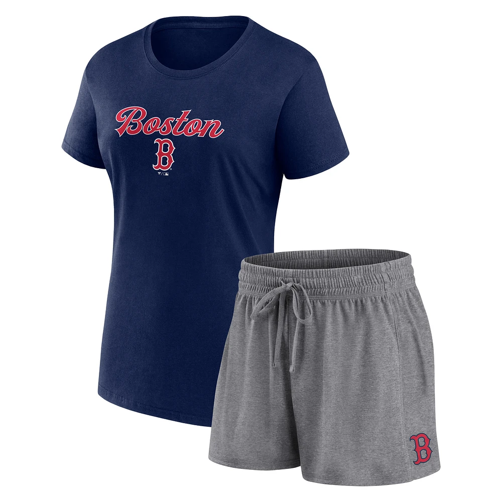 Ensemble combiné t-shirt et short Fanatics pour femmes bleu marine/gris Boston Red Sox Script