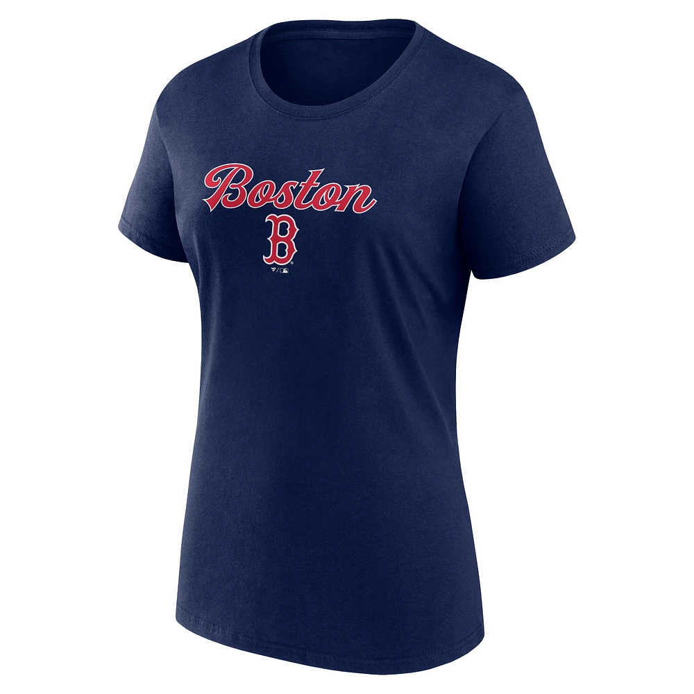 Ensemble combiné t-shirt et short Fanatics pour femmes bleu marine/gris Boston Red Sox Script