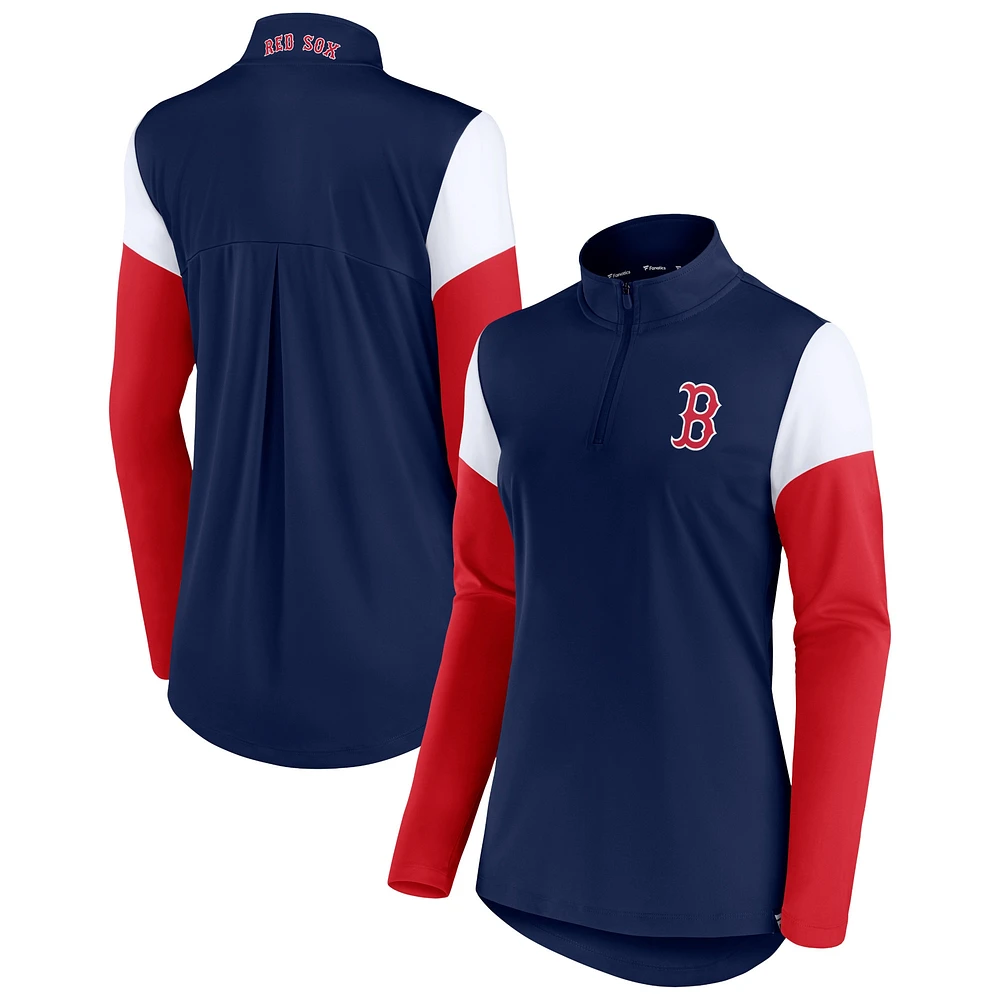 Veste en polaire authentique à quart de zip Fanatics pour femmes, bleu marine/rouge, Boston Red Sox