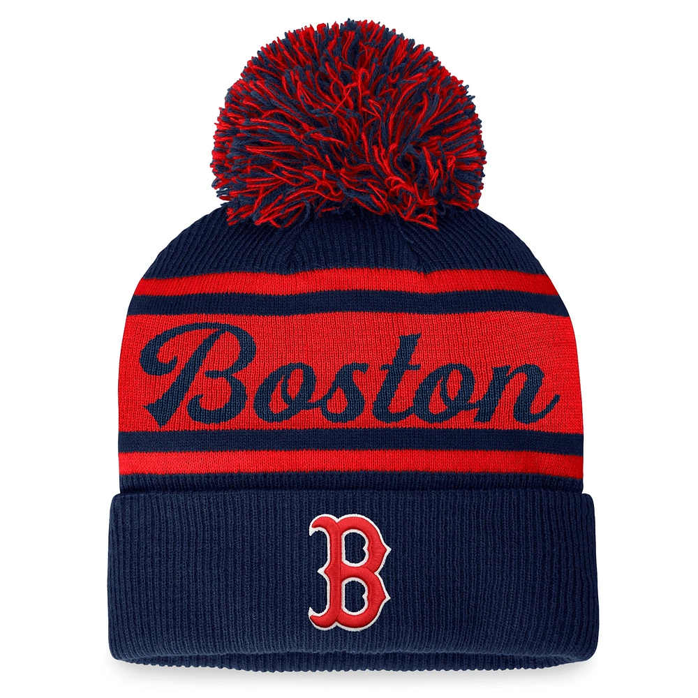 Bonnet en tricot à revers avec pompon Fanatics pour femmes, bleu marine/rouge, Boston Red Sox