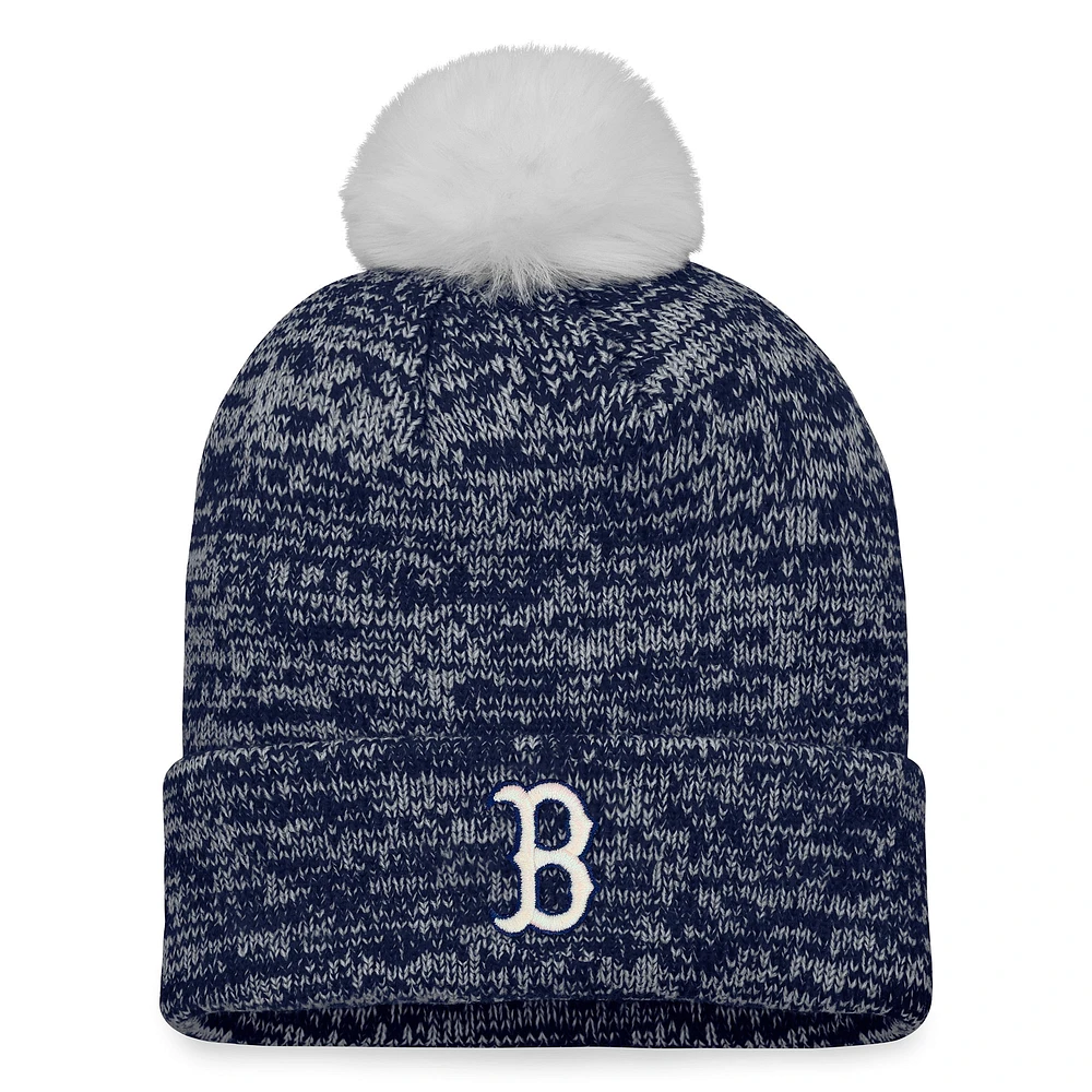 Bonnet en tricot à revers emblématique Fanatics pour femmes bleu marine/blanc des Red Sox de Boston avec pompon