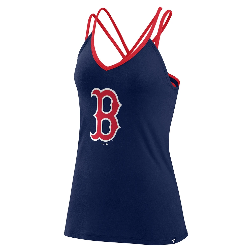 Débardeur à col en V et dos croisé Fanatics pour femmes, bleu marine, Boston Red Sox Barrel It Up