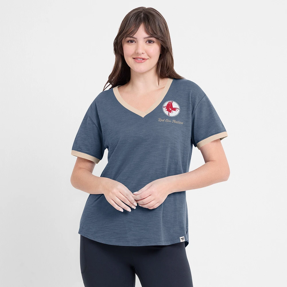 Women's Fanatics Navy Boston Red Sox Binge Worthy Stadium Slub V-Neck T-Shirt