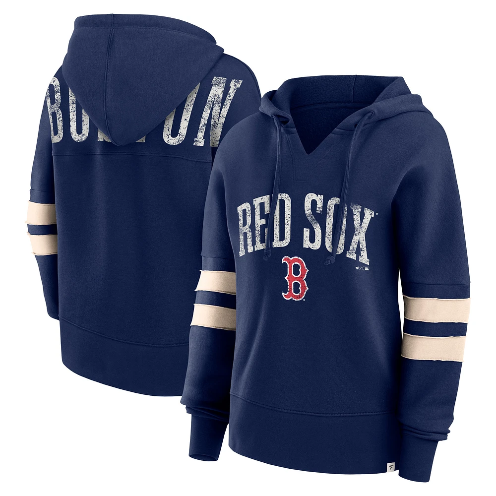 Sweat à capuche Fanatics pour femmes, bleu marine, Boston Red Sox, Bold Move, col cranté, hanche haute