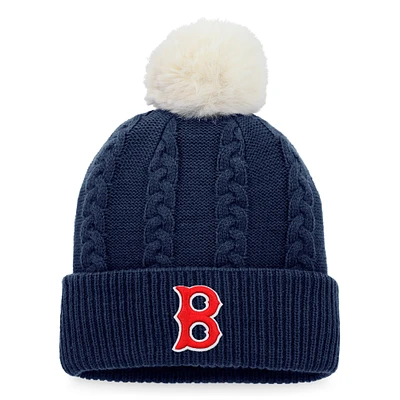 Women's Fanatics Navy Boston Red Sox Cable Cuffed Knit Hat with Pom